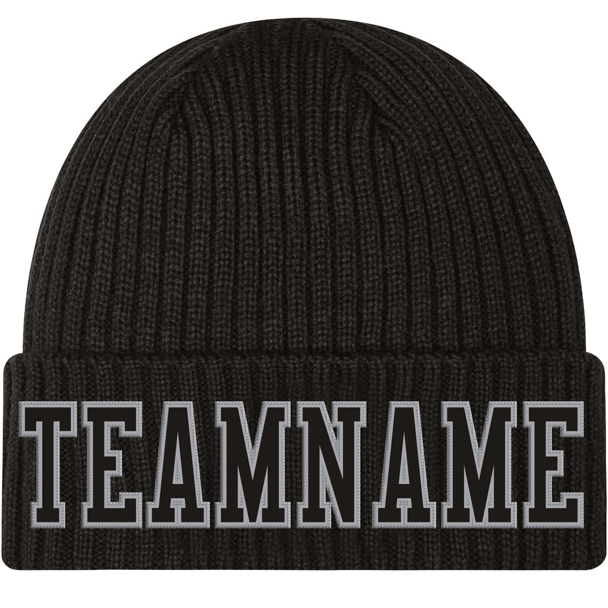 Custom Black Black-Gray Stitched Cuffed Knit Hat photo 1
