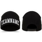 Custom Black White-Gray Stitched Cuffed Knit Hat