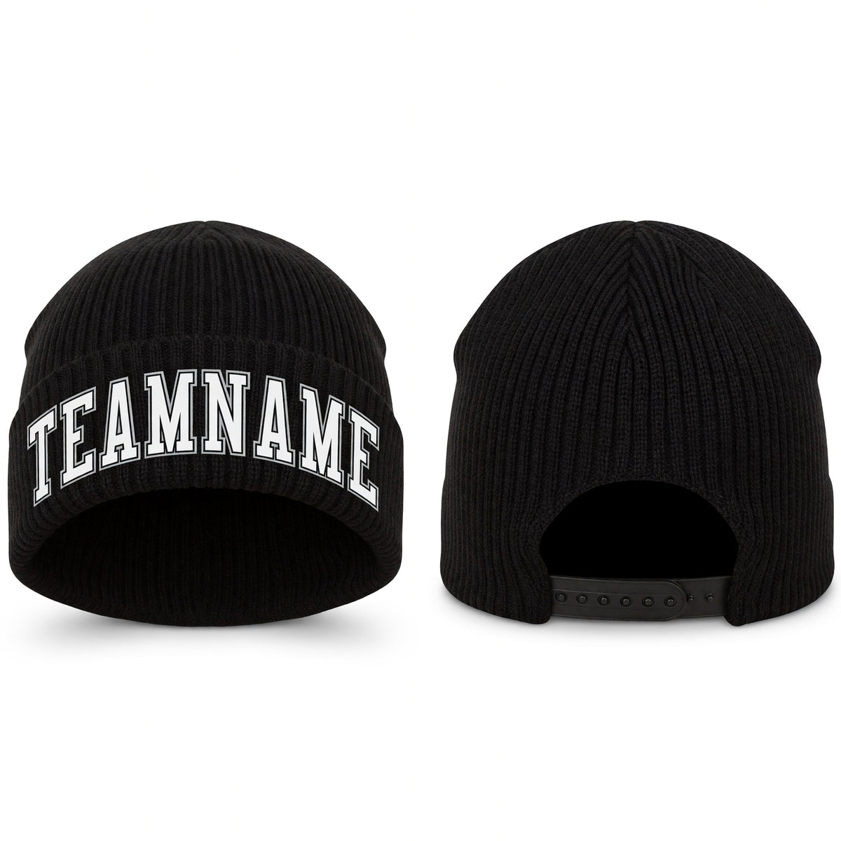 Custom Black White-Gray Stitched Cuffed Knit Hat