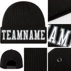 Custom Black White-Gray Stitched Cuffed Knit Hat detail