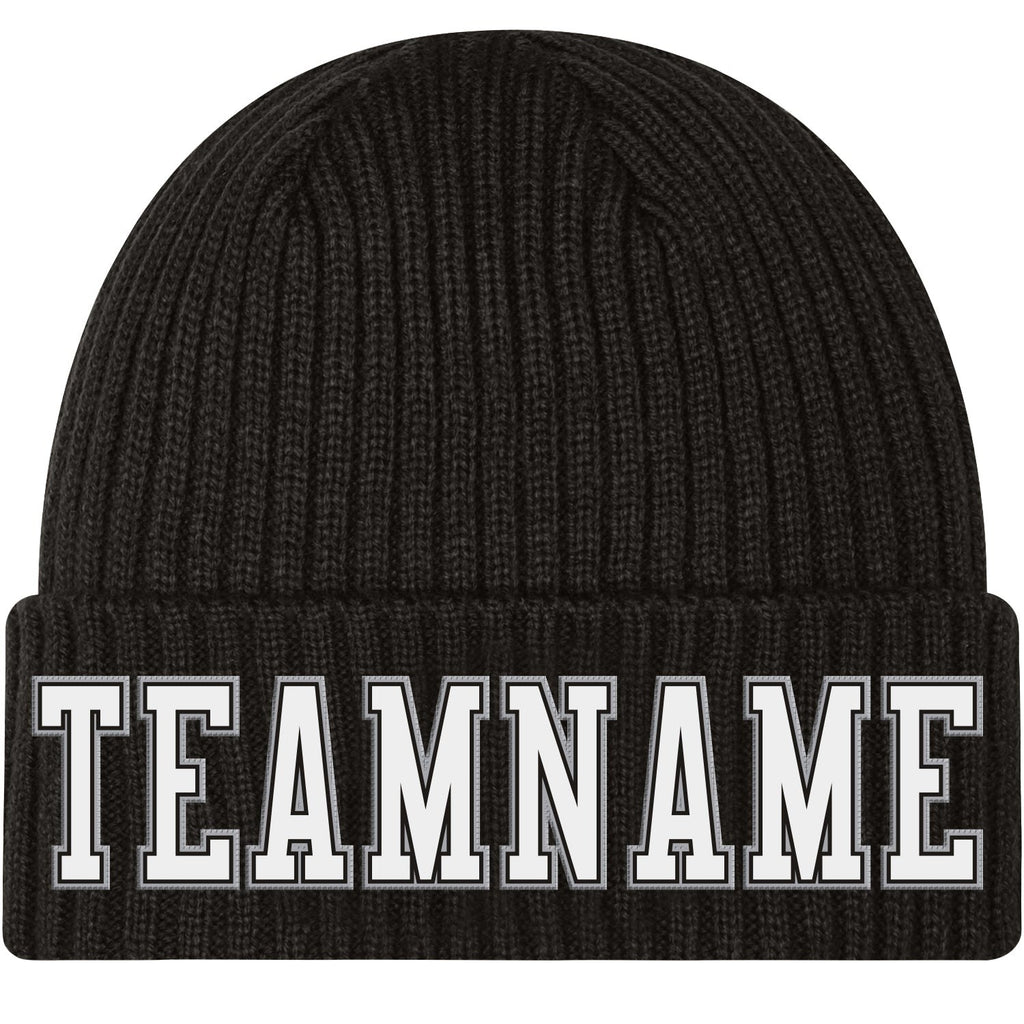 Custom Black White-Gray Stitched Cuffed Knit Hat photo 1