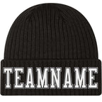 Custom Black White-Gray Stitched Cuffed Knit Hat photo 1