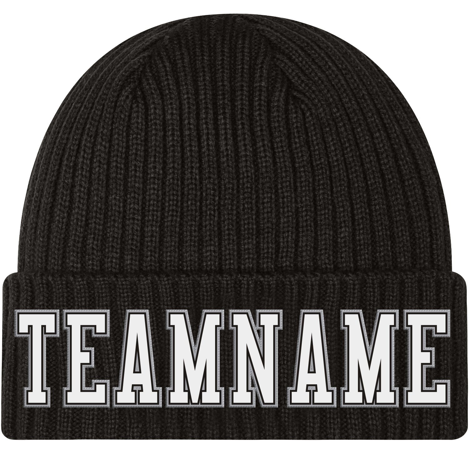 Custom Black White-Gray Stitched Cuffed Knit Hat photo 1