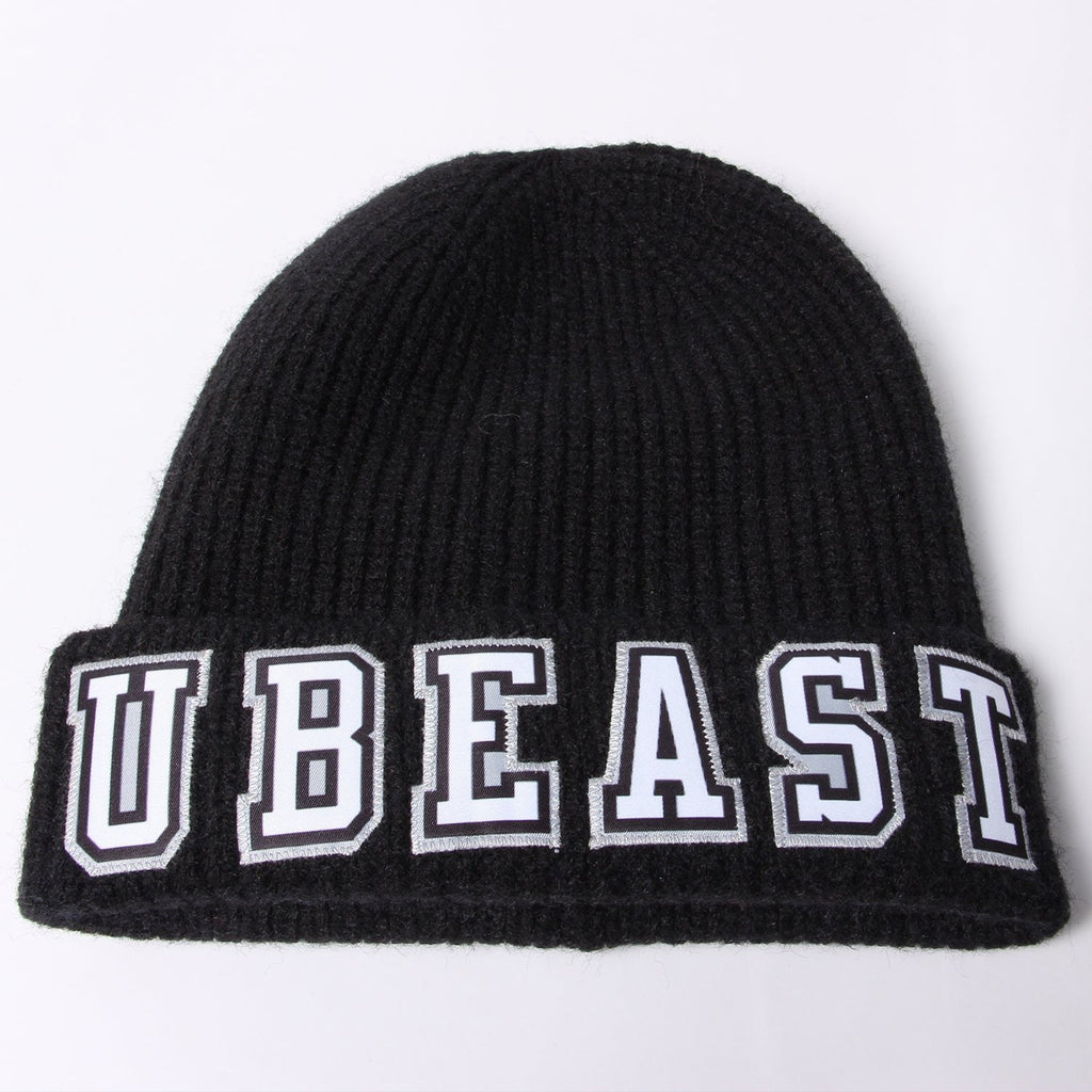 Custom Black White-Gray Stitched Cuffed Knit Hat photo 3