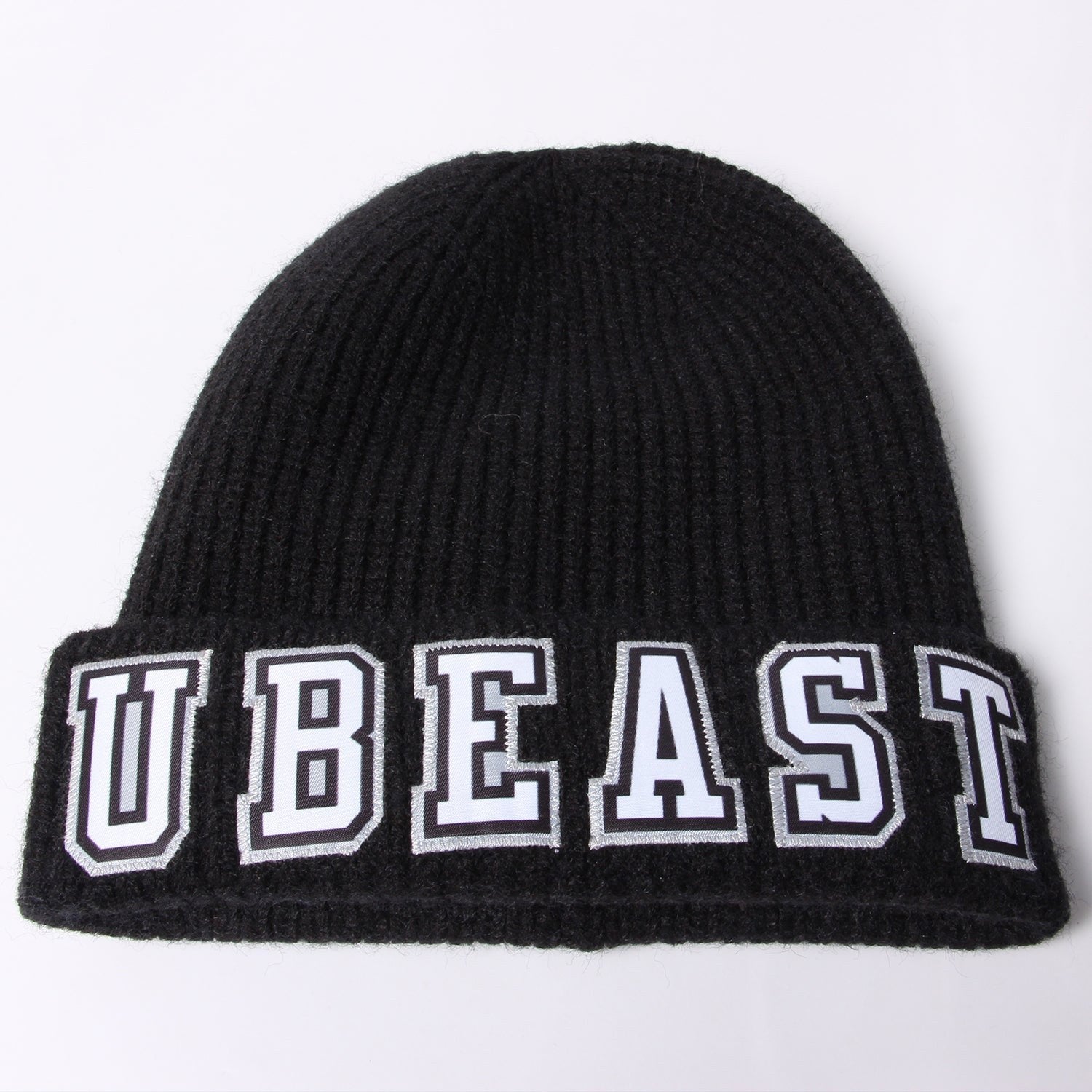 Custom Black White-Gray Stitched Cuffed Knit Hat photo 3