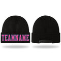 Custom Black Pink-Light Blue Stitched Cuffed Knit Hat
