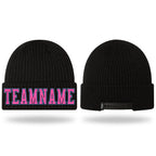Custom Black Pink-Light Blue Stitched Cuffed Knit Hat
