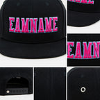 Custom Black Pink-Light Blue Stitched Cuffed Knit Hat detail