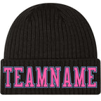 Custom Black Pink-Light Blue Stitched Cuffed Knit Hat photo 1