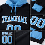 Custom Stitched Black Light Blue-White Sports Pullover Sweatshirt Hoodie detail