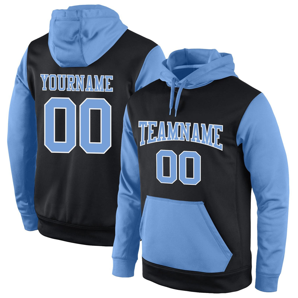 Custom Stitched Black Light Blue-White Sports Pullover Sweatshirt Hoodie photo 1