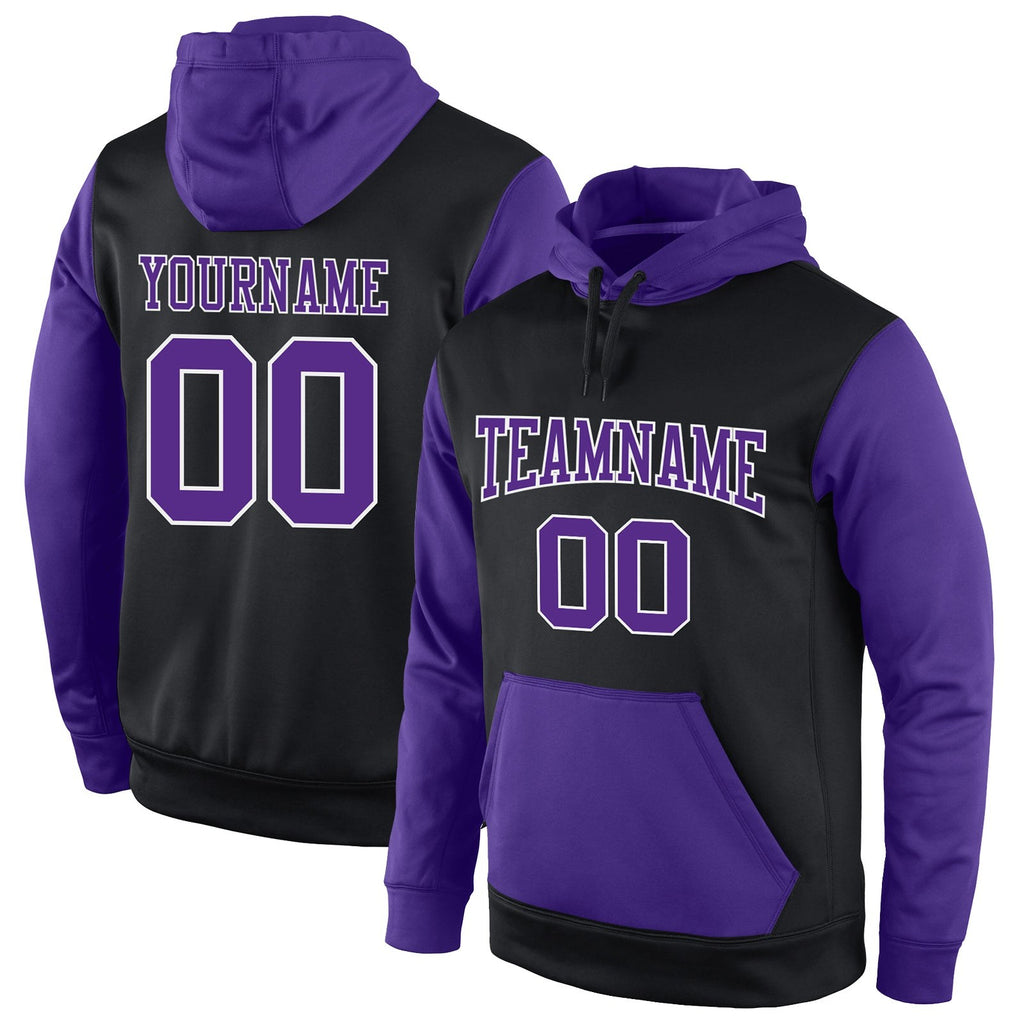 Custom Stitched Black Purple-White Sports Pullover Sweatshirt Hoodie photo 1