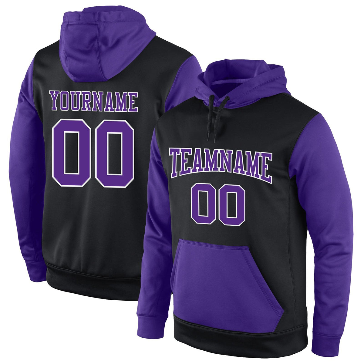 Custom Stitched Black Purple-White Sports Pullover Sweatshirt Hoodie photo 1