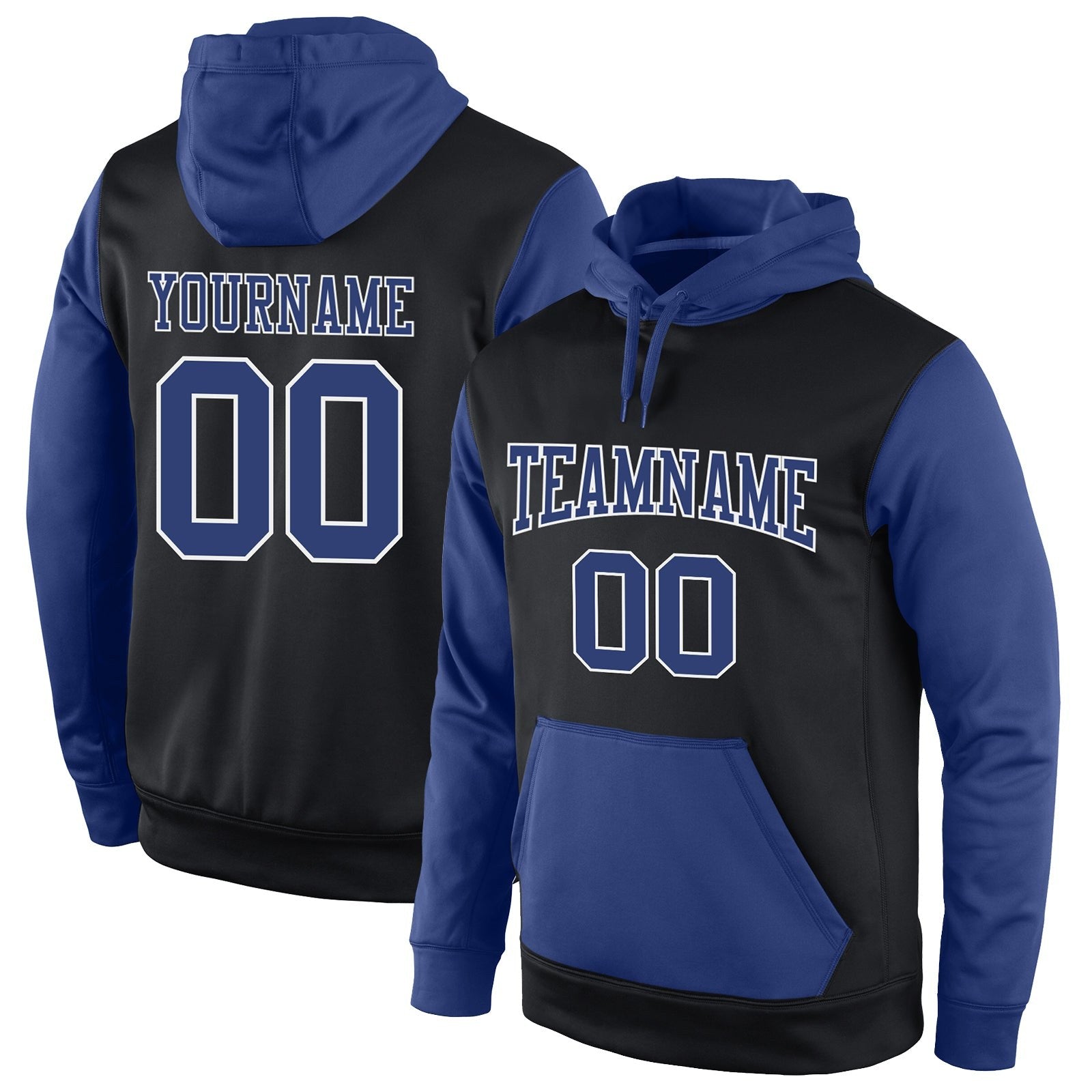 Custom Stitched Black Royal-White Sports Pullover Sweatshirt Hoodie photo 1