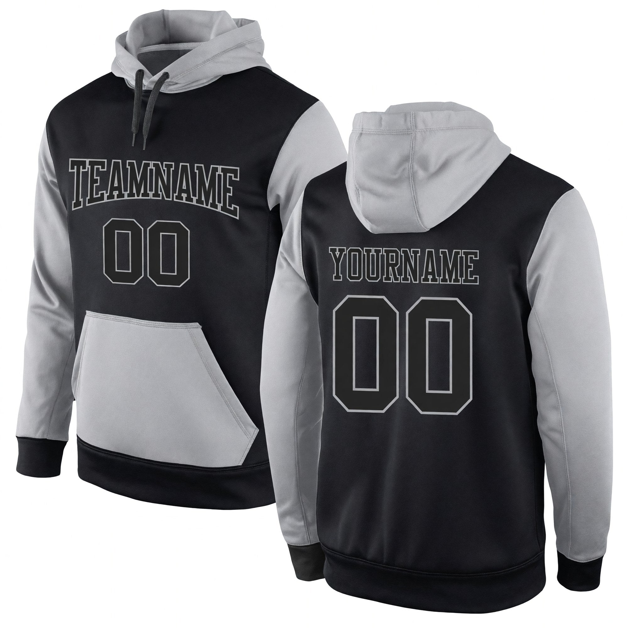 Custom Stitched Black Black-Gray Sports Pullover Sweatshirt Hoodie