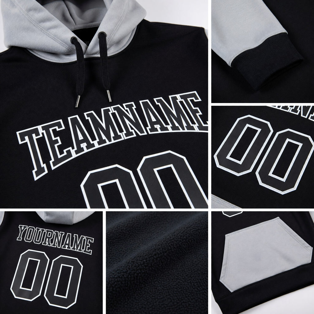 Custom Stitched Black Black-Gray Sports Pullover Sweatshirt Hoodie detail