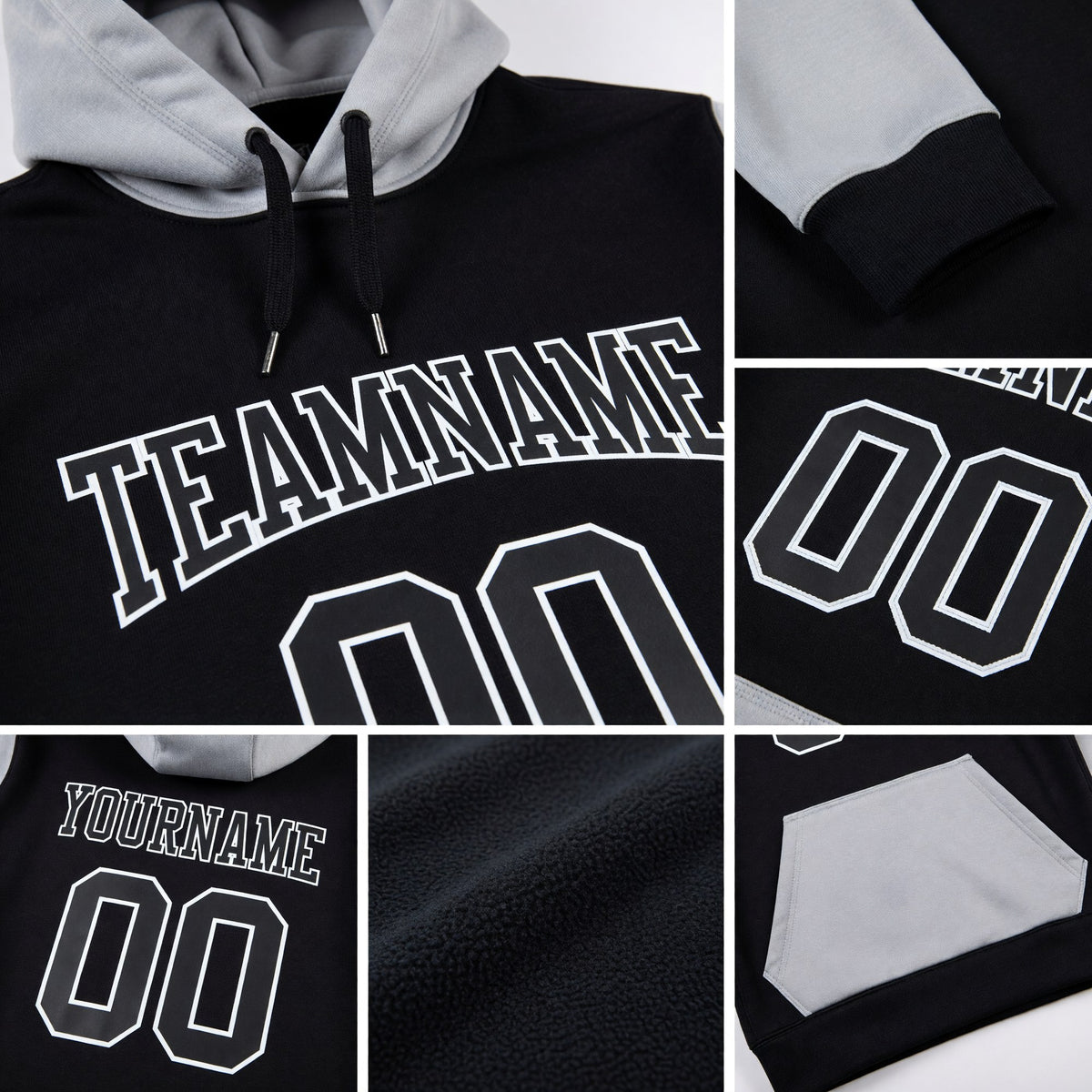 Custom Stitched Black Black-Gray Sports Pullover Sweatshirt Hoodie detail