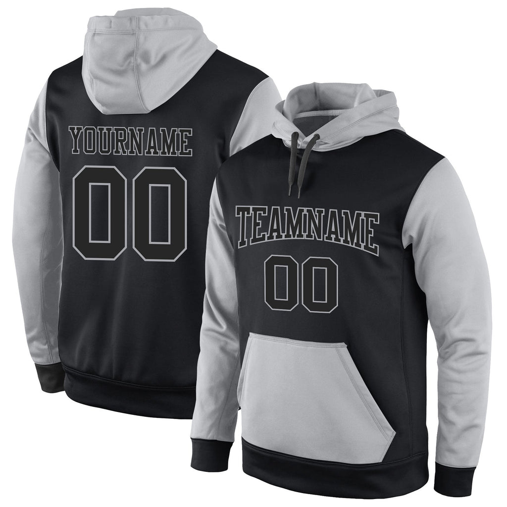 Custom Stitched Black Black-Gray Sports Pullover Sweatshirt Hoodie photo 1