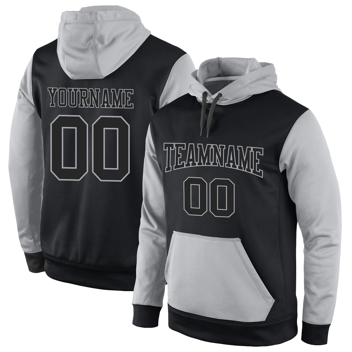 Custom Stitched Black Black-Gray Sports Pullover Sweatshirt Hoodie photo 1