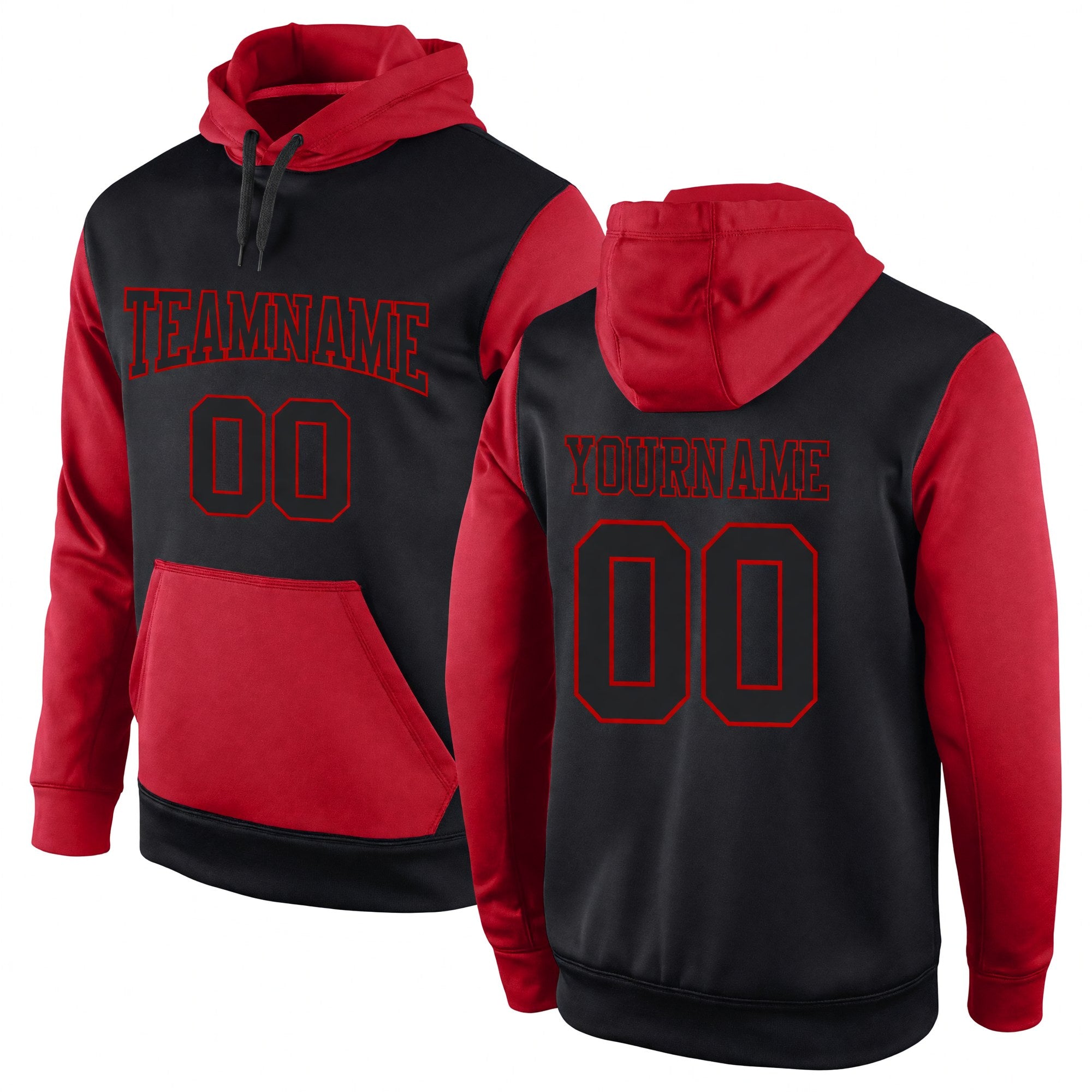 Custom Stitched Black Black-Red Sports Pullover Sweatshirt Hoodie