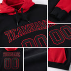 Custom Stitched Black Black-Red Sports Pullover Sweatshirt Hoodie detail