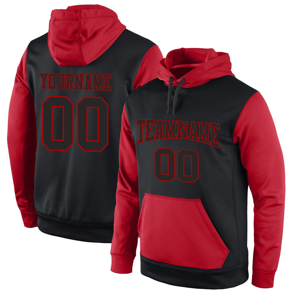 Custom Stitched Black Black-Red Sports Pullover Sweatshirt Hoodie photo 1