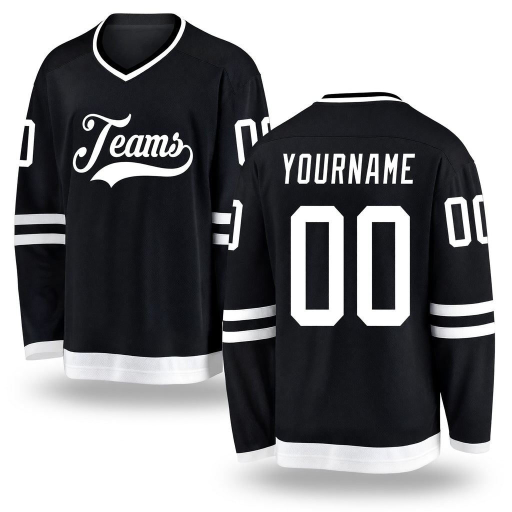 Custom Black White Hockey Jersey