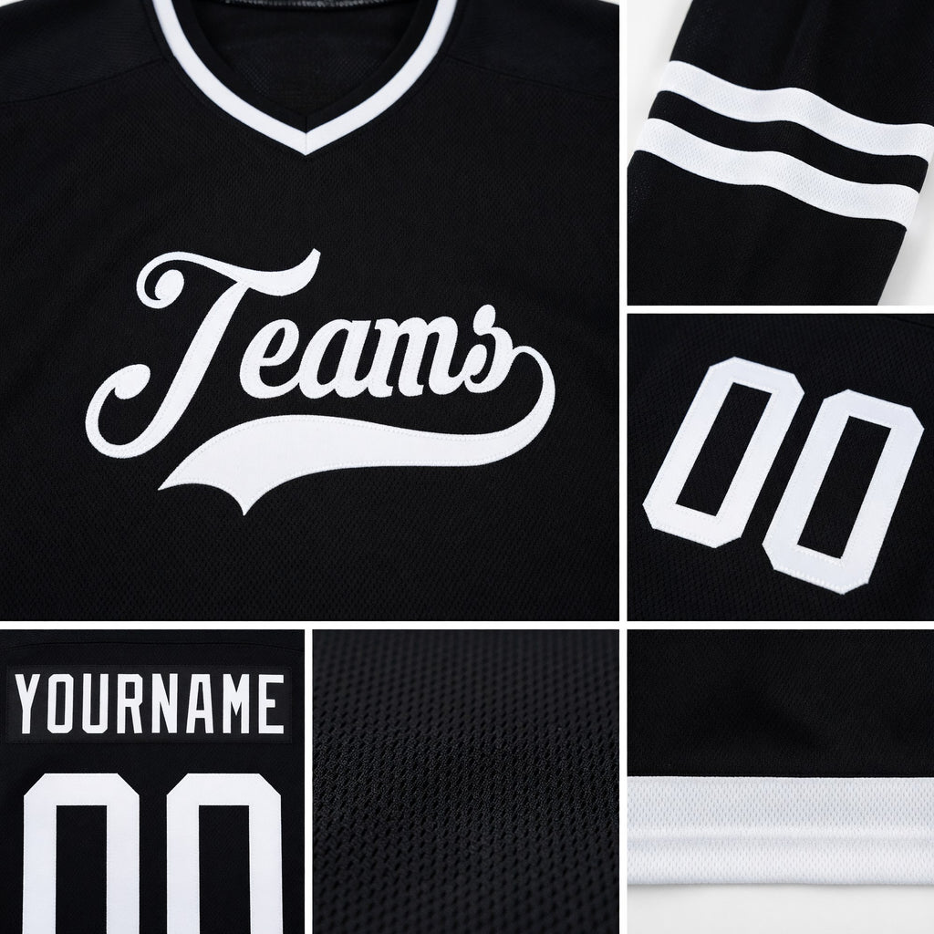 Custom Black White Hockey Jersey detail