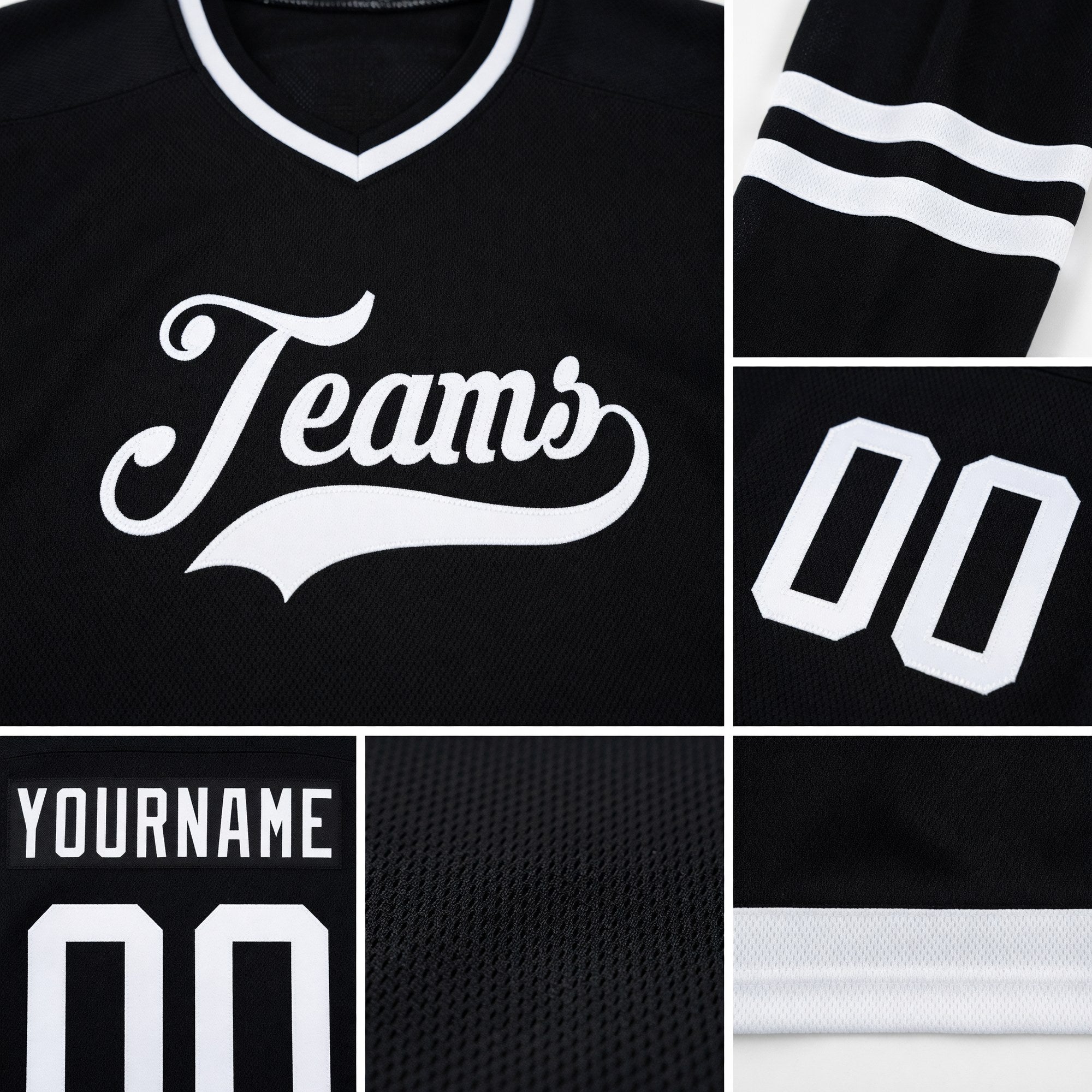 Custom Black White Hockey Jersey detail