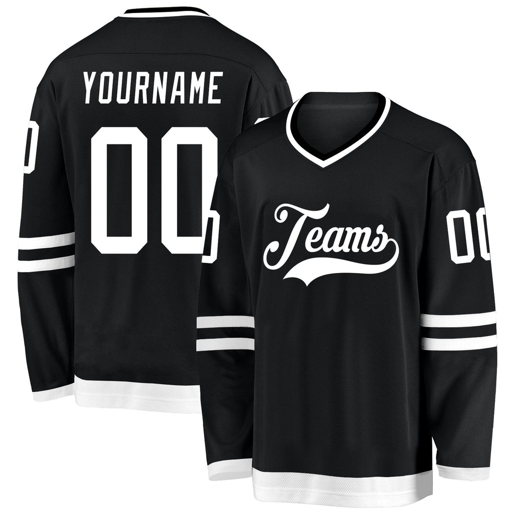 Custom Black White Hockey Jersey photo 1
