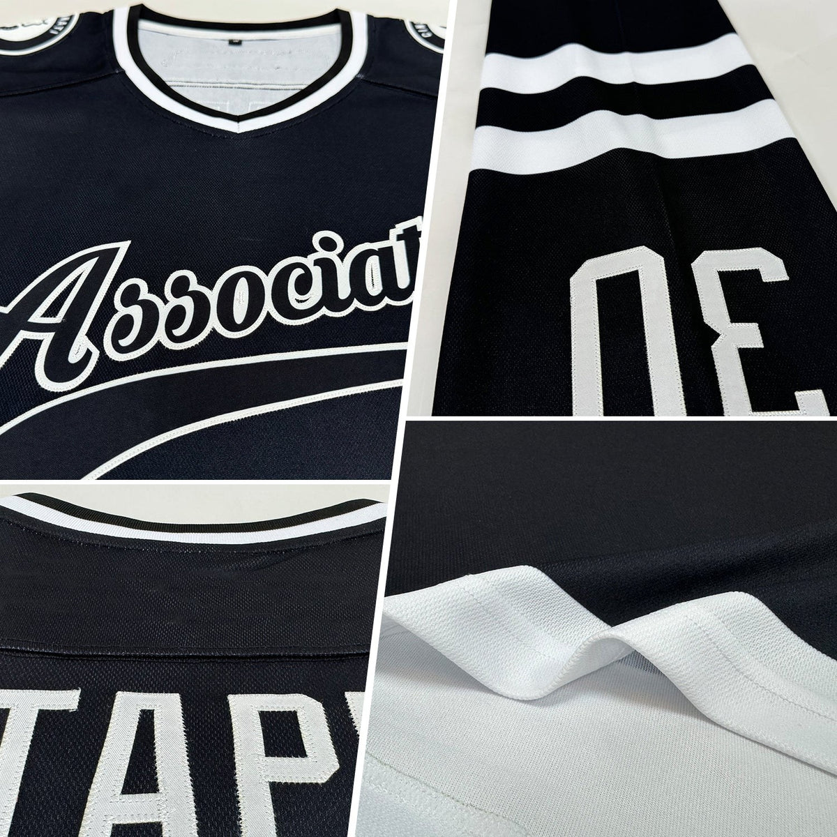 Custom Black White Hockey Jersey photo 2