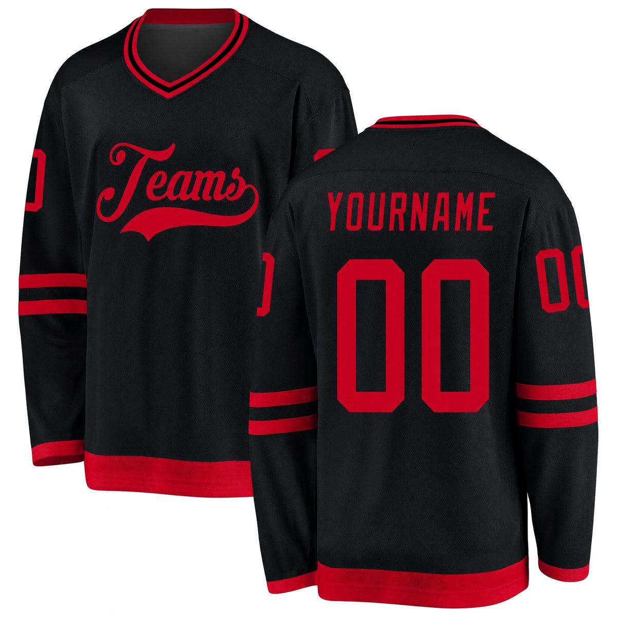 Custom Black Red Hockey Jersey