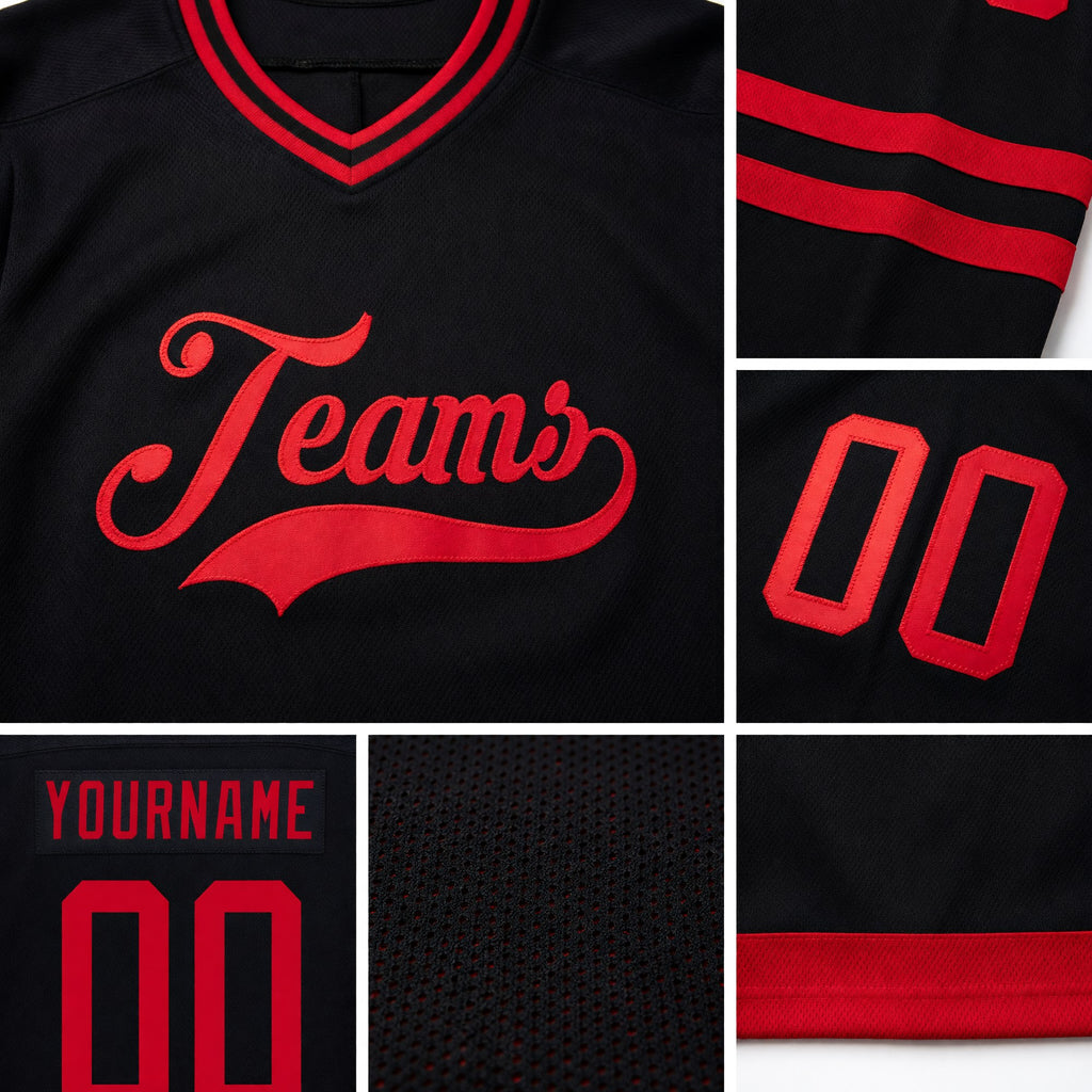 Custom Black Red Hockey Jersey detail