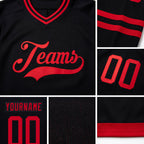 Custom Black Red Hockey Jersey detail