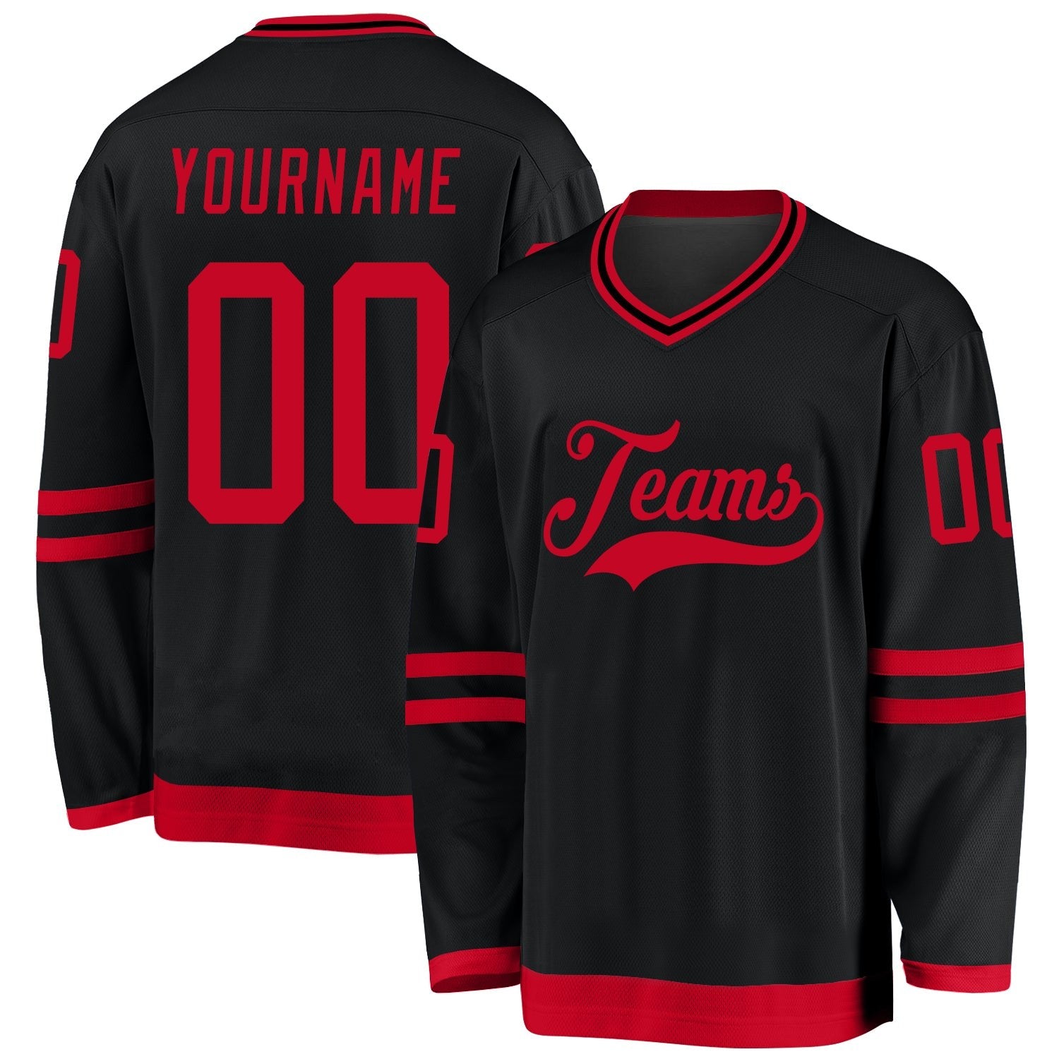 Custom Black Red Hockey Jersey photo 1
