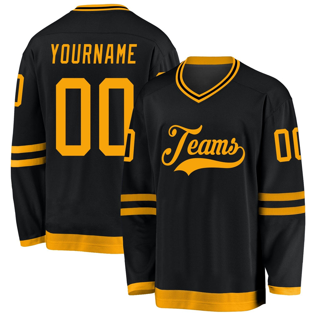 Custom Black Gold Hockey Jersey photo 1