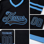 Custom Black Black-Light Blue Hockey Jersey detail