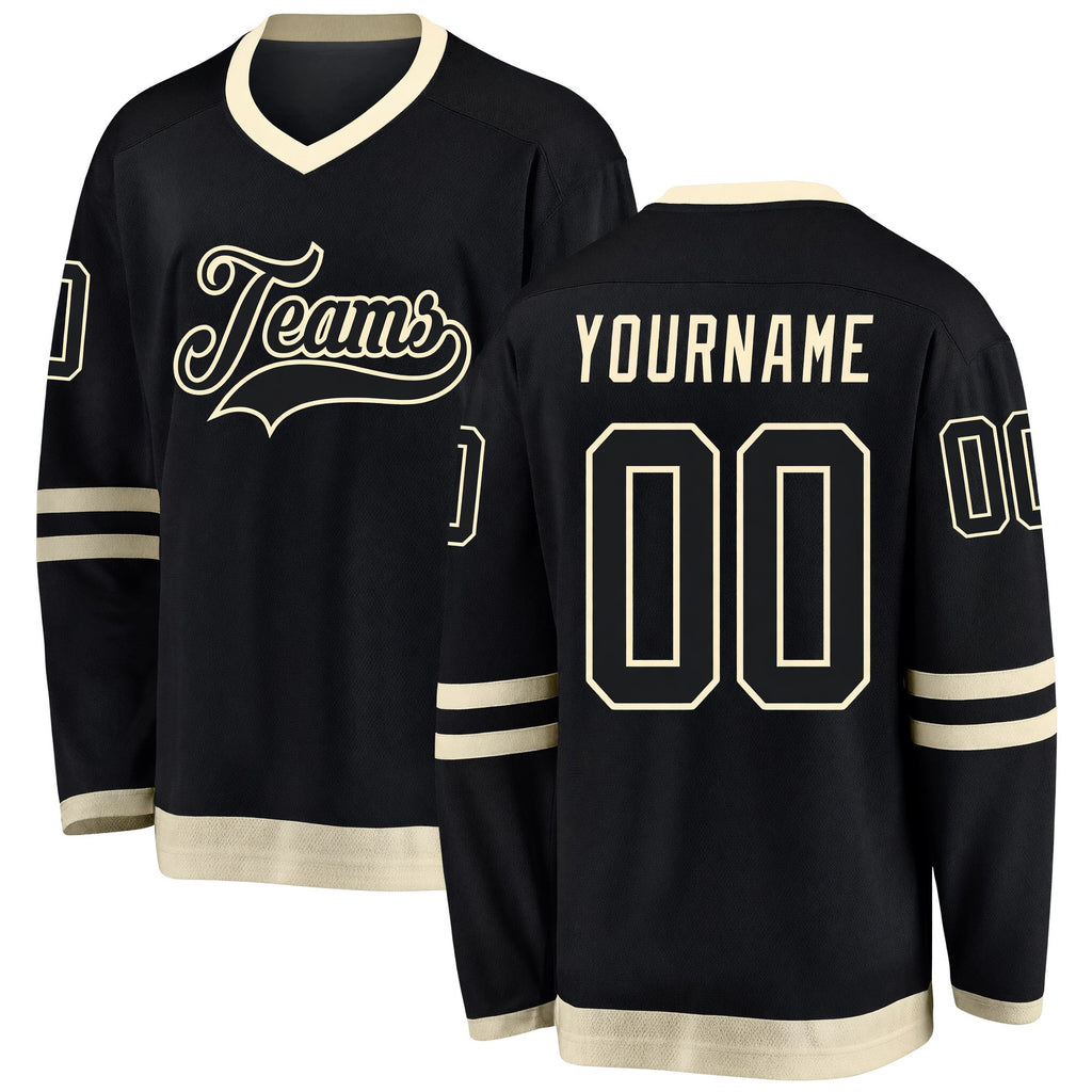 Custom Black Black-Cream Hockey Jersey
