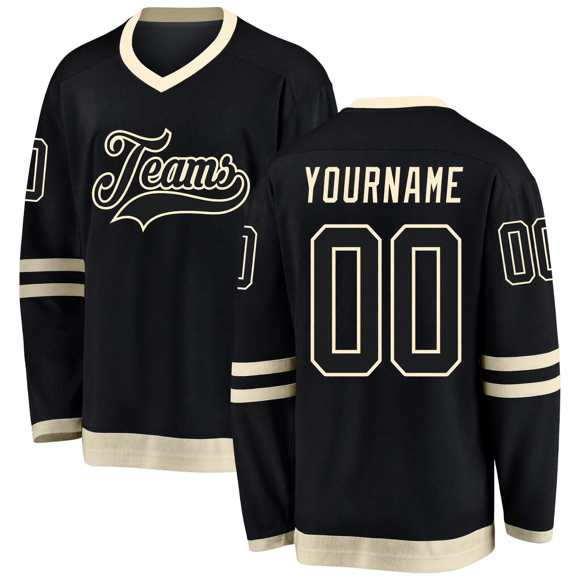 Custom Black Black-Cream Hockey Jersey