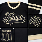 Custom Black Black-Cream Hockey Jersey detail