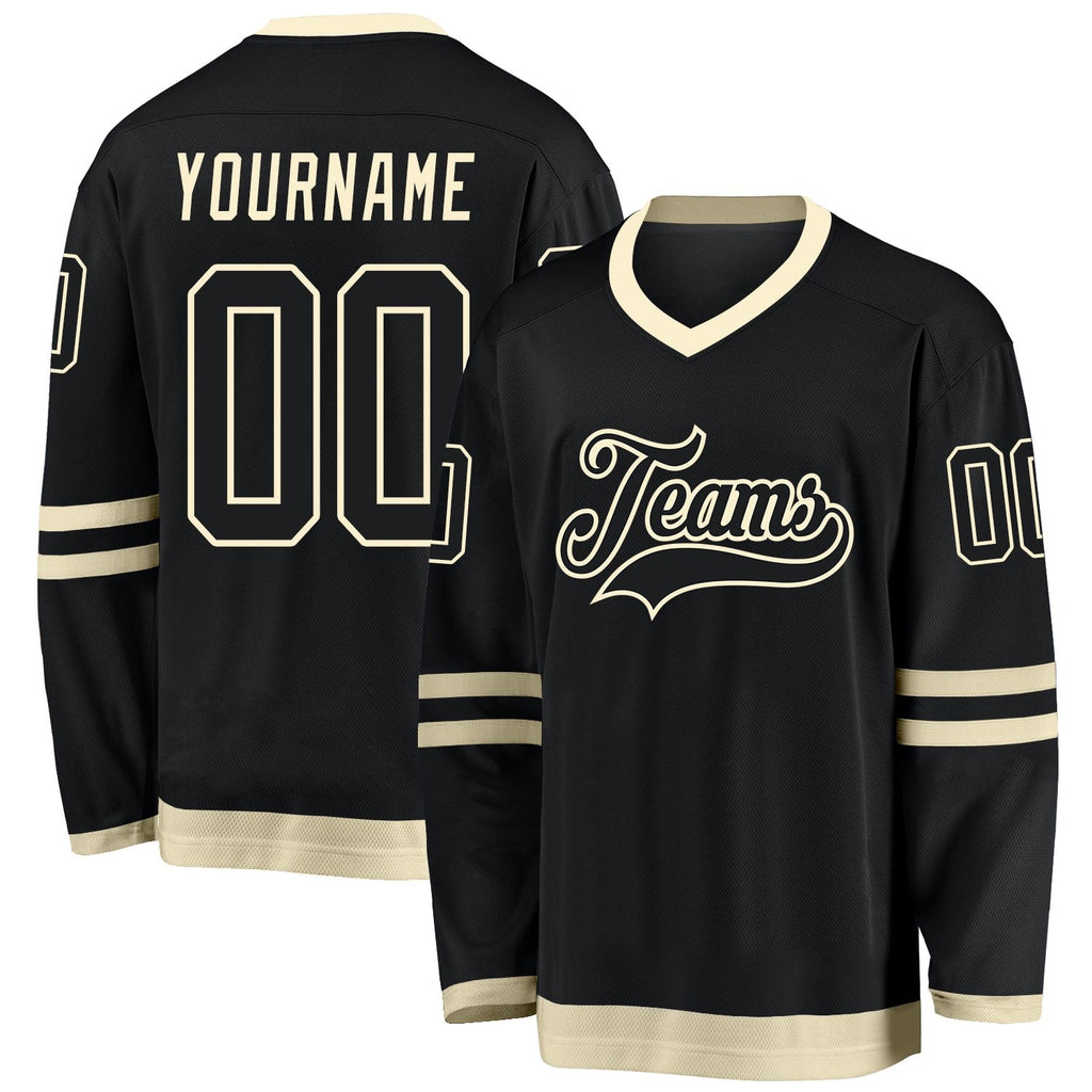Custom Black Black-Cream Hockey Jersey photo 1