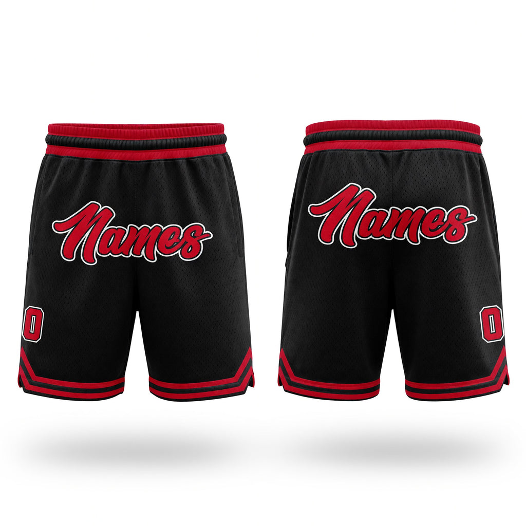 Custom Black Red-White Authentic Throwback Basketball Shorts