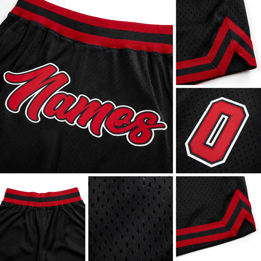 Custom Black Red-White Authentic Throwback Basketball Shorts detail