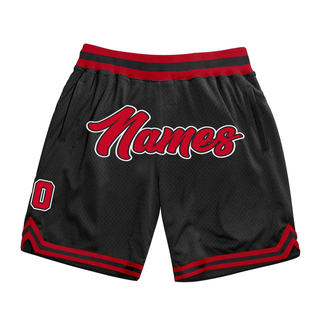Custom Black Red-White Authentic Throwback Basketball Shorts photo 1