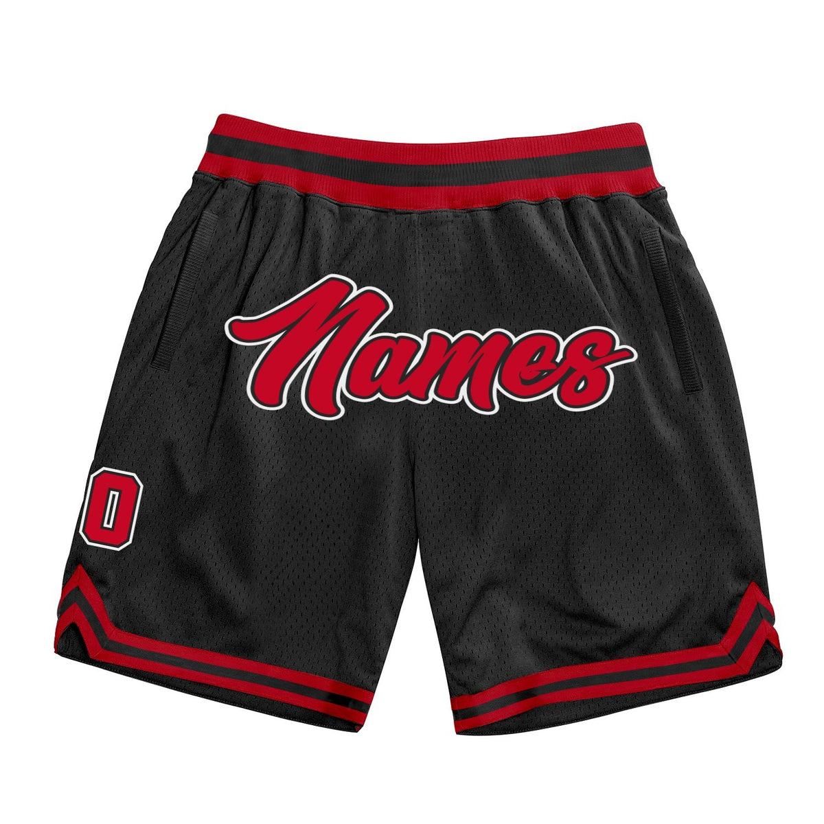 Custom Black Red-White Authentic Throwback Basketball Shorts photo 1