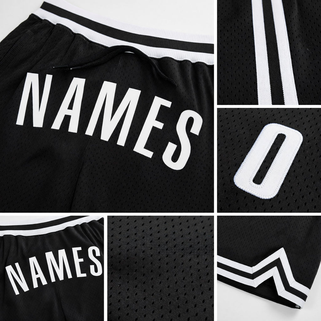 Custom Black White Authentic Throwback Basketball Shorts detail
