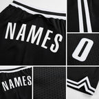 Custom Black White Authentic Throwback Basketball Shorts detail