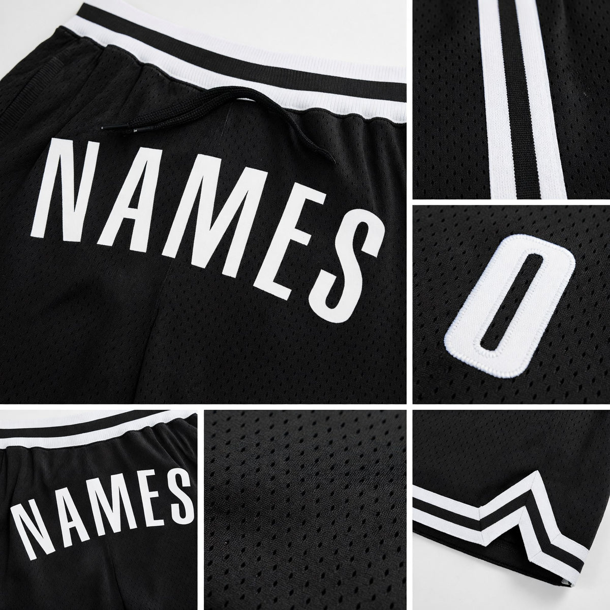 Custom Black White Authentic Throwback Basketball Shorts detail
