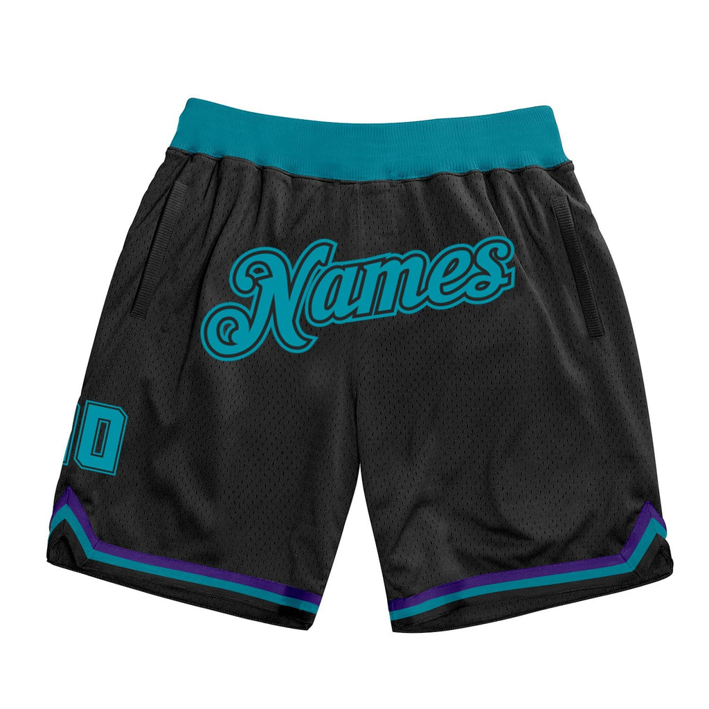 Custom Black Teal-Black Authentic Throwback Basketball Shorts photo 1