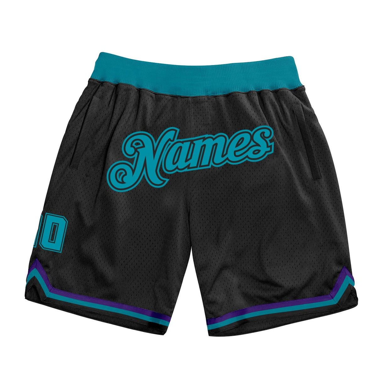 Custom Black Teal-Black Authentic Throwback Basketball Shorts photo 1
